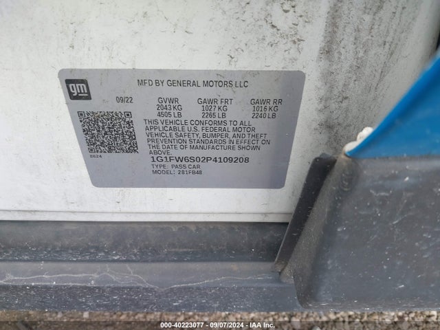 1G1FW6S02P4109208 Chevrolet Bolt Ev Fwd 1lt