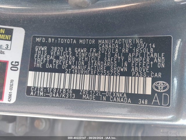 Toyota COROLLA LE 2015 2T1BURHEXFC255755 Image 9
