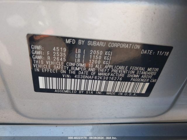 4S3BNAF62K3016276 Subaru Legacy 2.5i Premium