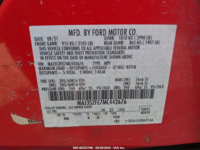 MAJ3S2FE7MC442676 Ford ECOSPORT S