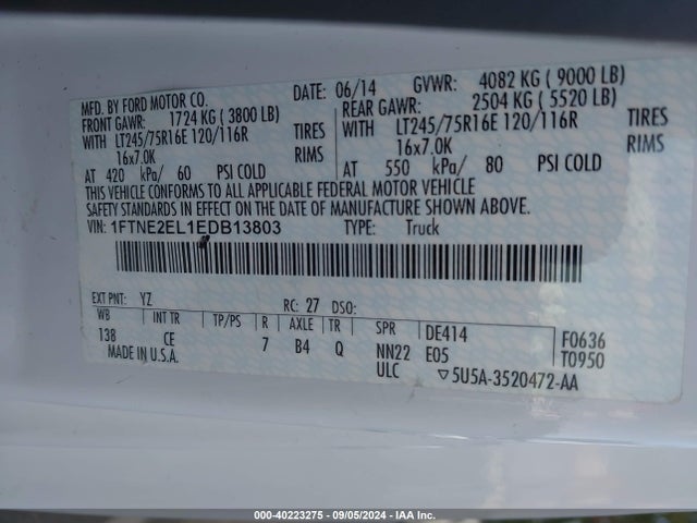 Ford E-250 Commercial 2014 1FTNE2EL1EDB13803 Image 9