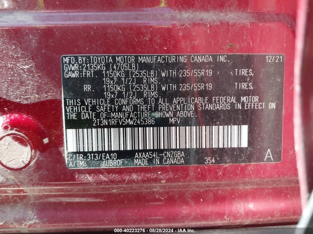 Toyota Rav4 Limited 2021 2T3N1RFV5MW245386 Image 9