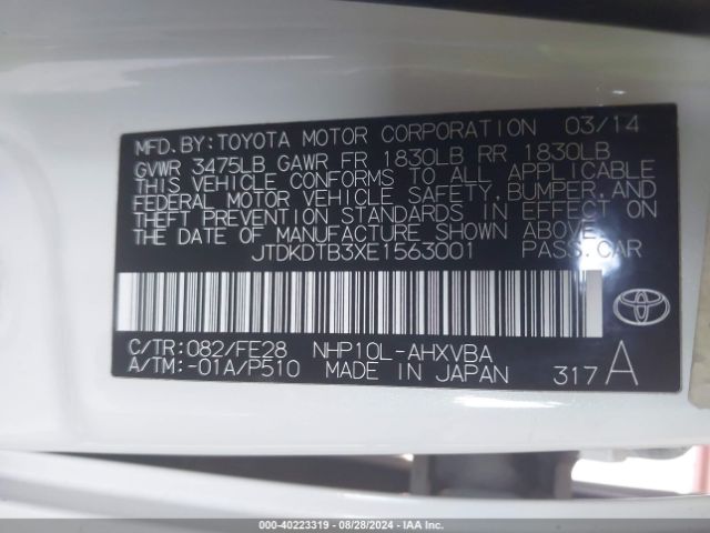 JTDKDTB3XE1563001 Toyota Prius C One