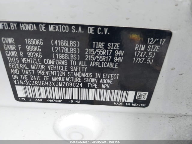 Honda HR-V LX 2018 3CZRU6H3XJM709024 Image 9