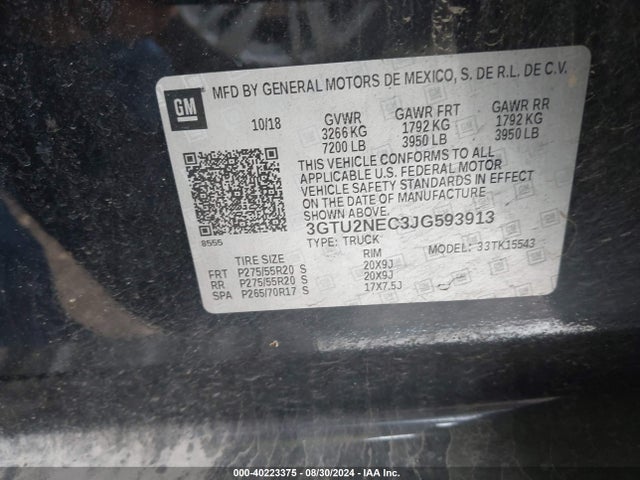 GMC Sierra 1500 Slt 2018 3GTU2NEC3JG593913 Image 9