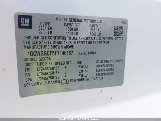 1GCWGGCF5F1146167 Chevrolet Express 2500 Work Van
