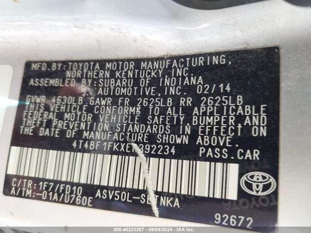 Toyota CAMRY LE 2014 4T4BF1FKXER392234 Image 9