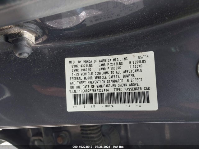 Honda ACCORD EX 2014 1HGCR2F76EA222404 Image 9