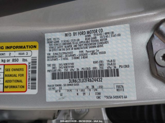 3LN6L2LU2FR624432 Lincoln MKZ HYBRID