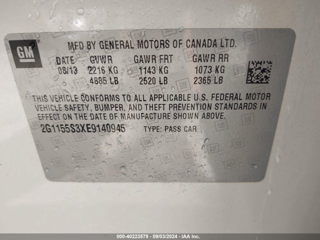 Chevrolet IMPALA 2LZ 2014 2G1155S3XE9140945 Image 9