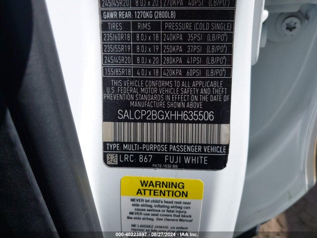 SALCP2BGXHH635506 Land Rover Discovery Sport Se
