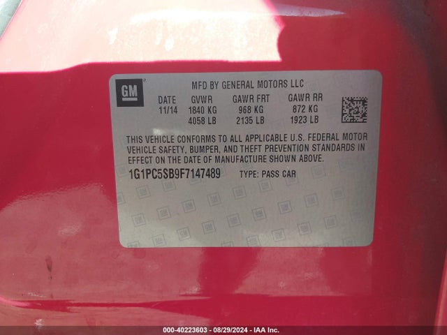 Chevrolet Cruze 1lt Auto 2015 1G1PC5SB9F7147489 Image 9