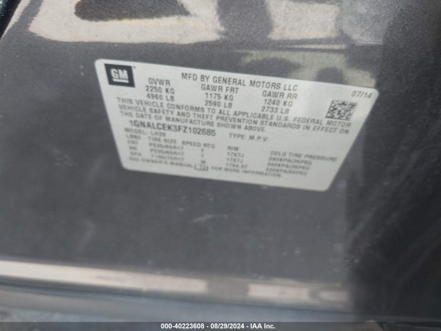 Chevrolet Equinox 2lt 2015 1GNALCEK3FZ102685 Image 9