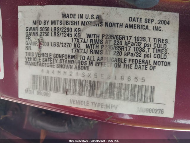 2005 MITSUBISHI ENDEAVOR 4A4MM21SX5E018655 Photo 8
