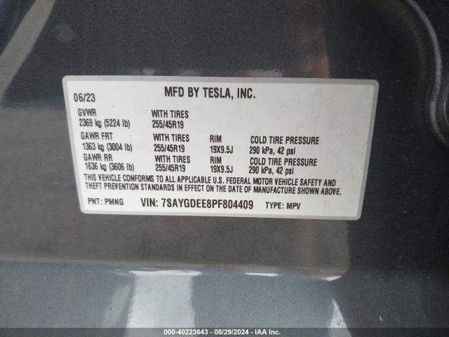 2023 TESLA MODEL Y 7SAYGDEE8PF804409 Photo 8
