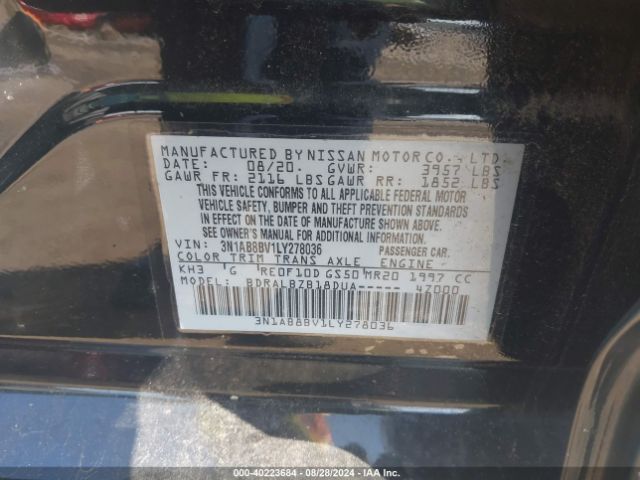 3N1AB8BV1LY278036 Nissan Sentra S Xtronic Cvt