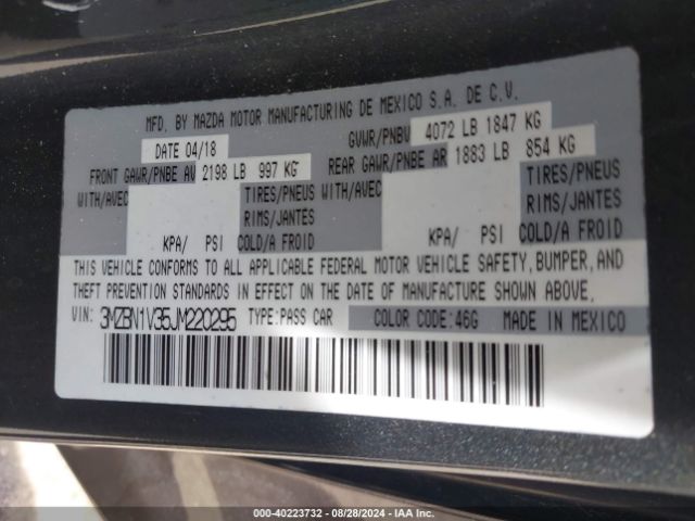 3MZBN1V35JM220295 Mazda Mazda3 Touring