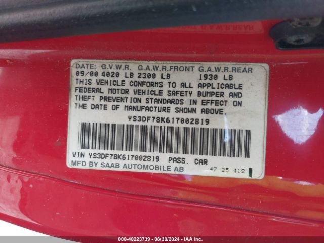 2001 SAAB 9-3 YS3DF78K617002819 Photo 8