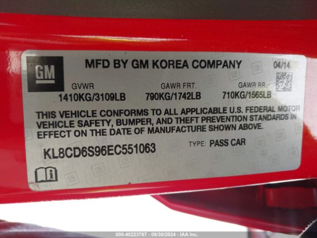KL8CD6S96EC551063 Chevrolet Spark 1lt Auto