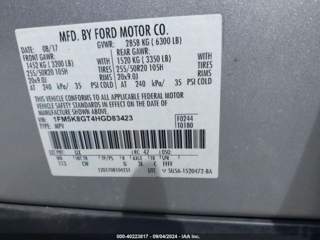 1FM5K8GT4HGD83423 Ford EXPLORER SPORT