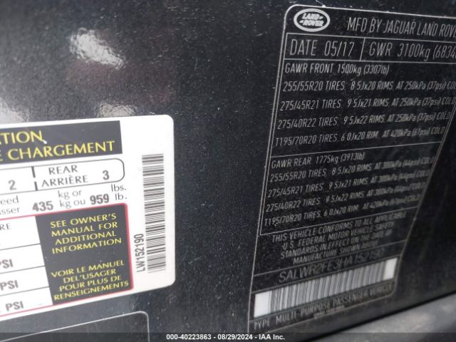 SALWR2FE3HA152190 Land Rover Range Rover Sport 5.0l V8 Supercharged/5.0l V8 Supercharged Dynamic