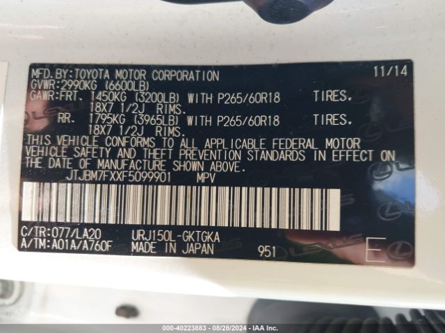JTJBM7FXXF5099901 Lexus 460