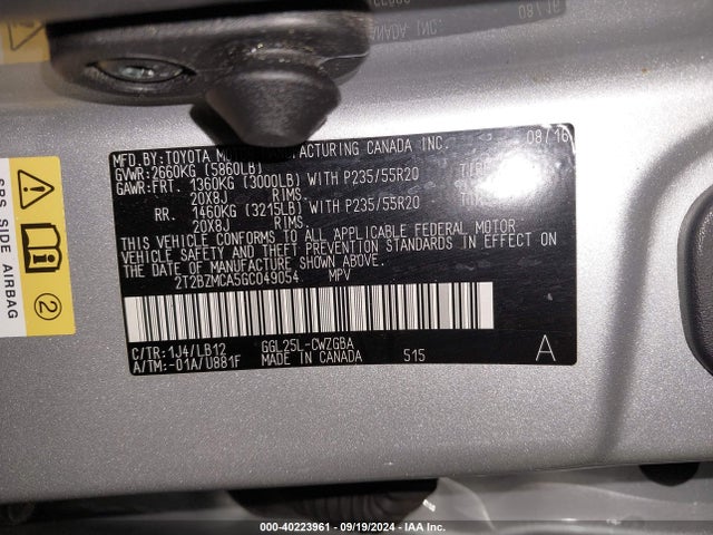 Lexus RX 350 2016 2T2BZMCA5GC049054 Image 9