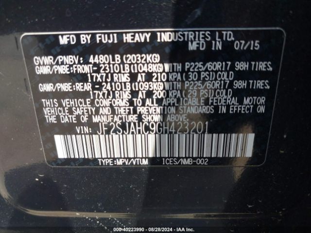 JF2SJAHC9GH423201 Subaru Forester 2.5i Limited
