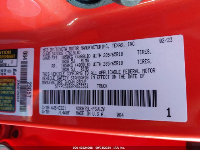 5TFPC5DB2PX023361 Toyota Tundra Hybrid Trd Pro