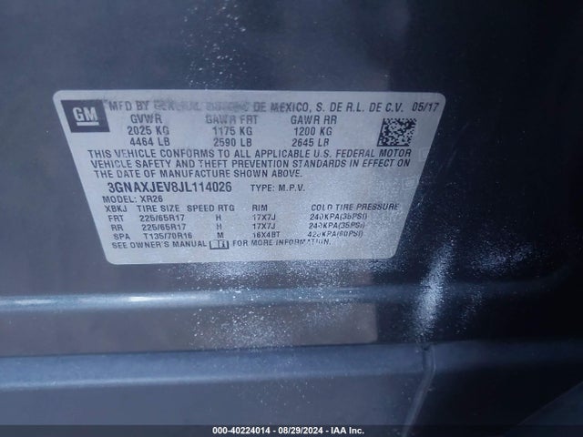 Chevrolet EQUINOX LT 2018 3GNAXJEV8JL114026 Image 9