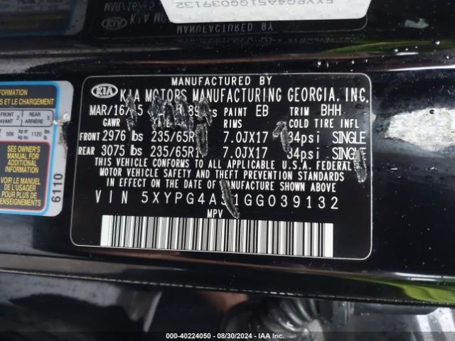 5XYPG4A51GG039132 KIA Sorento 3.3l Lx