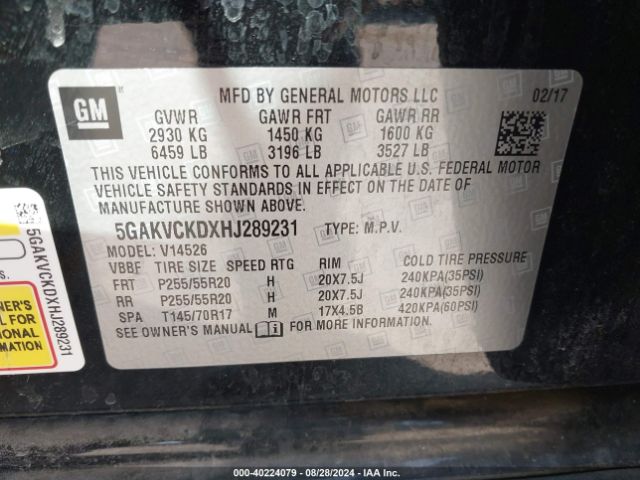 5GAKVCKDXHJ289231 Buick Enclave Premium