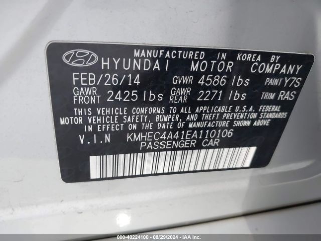 KMHEC4A41EA110106 Hyundai SONATA HYBRID