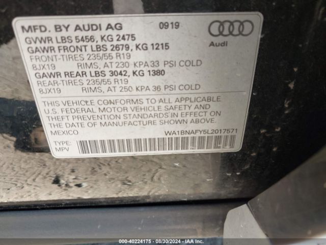WA1BNAFY5L2017571 Audi Q5 Premium Plus 45 Tfsi Quattro S Tronic