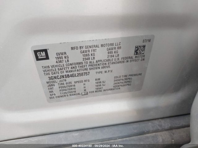 3GNCJNSB4GL258757 Chevrolet Trax 1ls