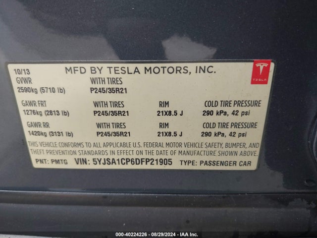 2013 TESLA MODEL S 5YJSA1CP6DFP21905 Photo 8