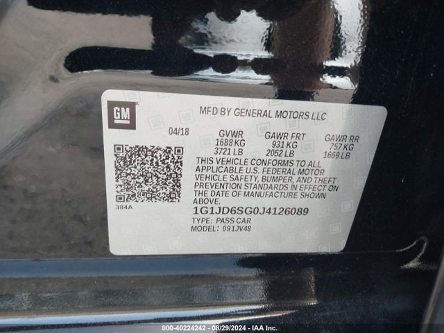 Chevrolet Sonic Lt Auto 2018 1G1JD6SG0J4126089 Image 9