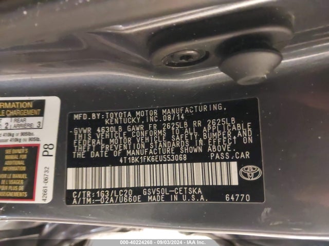 4T1BK1FK6EU553068 Toyota Camry Se V6