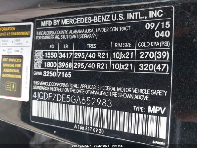4JGDF7DE5GA652983 Mercedes-Benz Gl 550 4matic