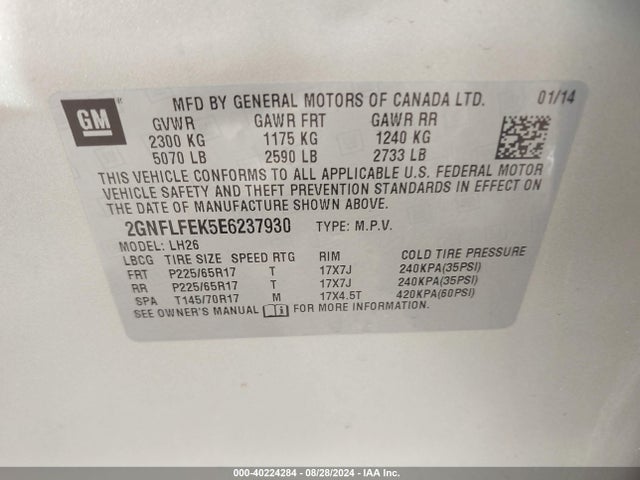 Chevrolet EQUINOX 1LT 2014 2GNFLFEK5E6237930 Image 9