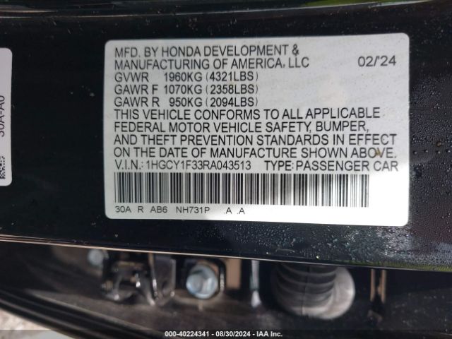 1HGCY1F33RA043513 Honda ACCORD EX