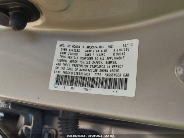 1HGCR6F52EA000836 Honda Accord Hybrid Ex-l
