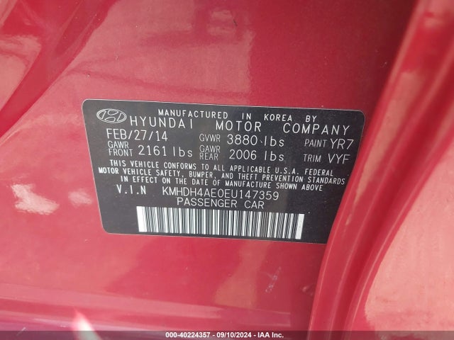 Hyundai ELANTRA SE 2014 KMHDH4AE0EU147359 Image 9