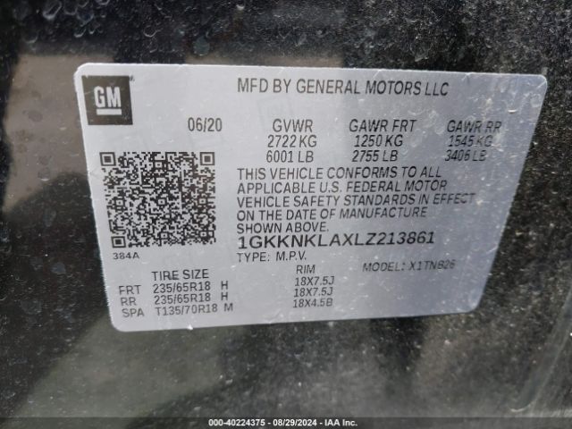 1GKKNKLAXLZ213861 GMC Acadia Fwd Sle