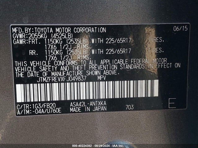 Toyota RAV4 LE 2015 JTMZFREVXFJ049837 Image 9
