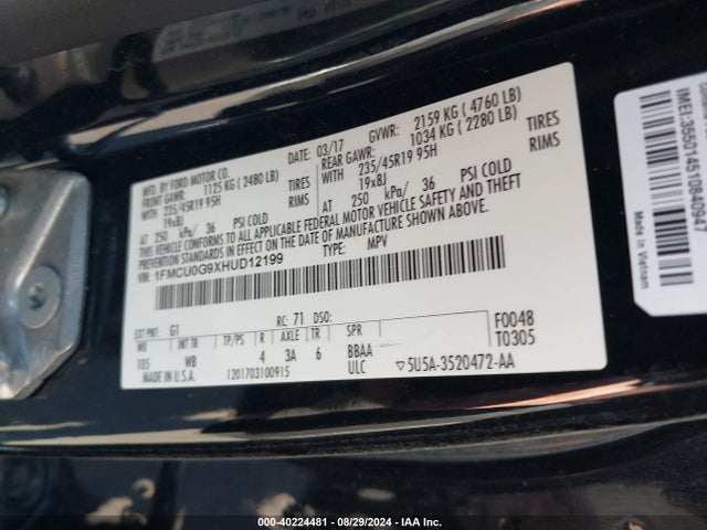 Ford ESCAPE SE 2017 1FMCU0G9XHUD12199 Image 9