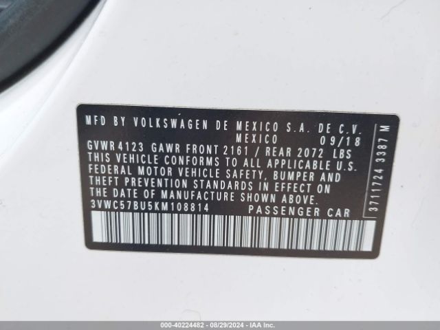 3VWC57BU5KM108814 Volkswagen Jetta 1.4t R-line/1.4t S/1.4t Se