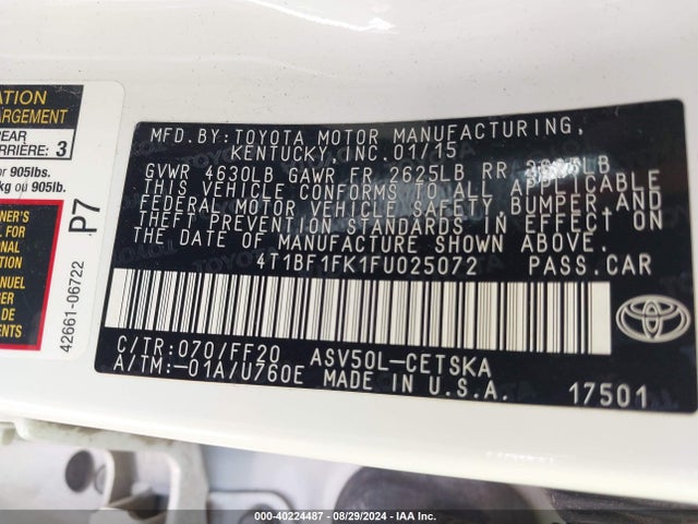 Toyota CAMRY SE 2015 4T1BF1FK1FU025072 Image 9