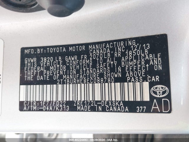 Toyota Corolla S Plus 2014 2T1BURHE8EC088780 Image 9