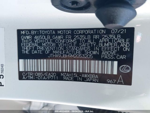 JTHX9JBH9M2053205 Lexus UX 250H